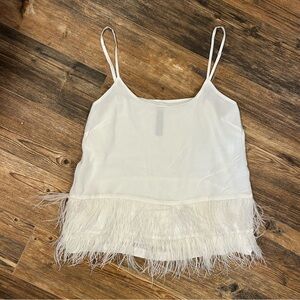 Design Lab Y2K White Feather Trim Camisole Top | Sheer Party Tank